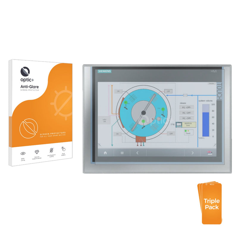 3pk Optic+ Anti-Glare Screen Protectors for Siemens Simatic HMI TP 1200 Comfort Inox