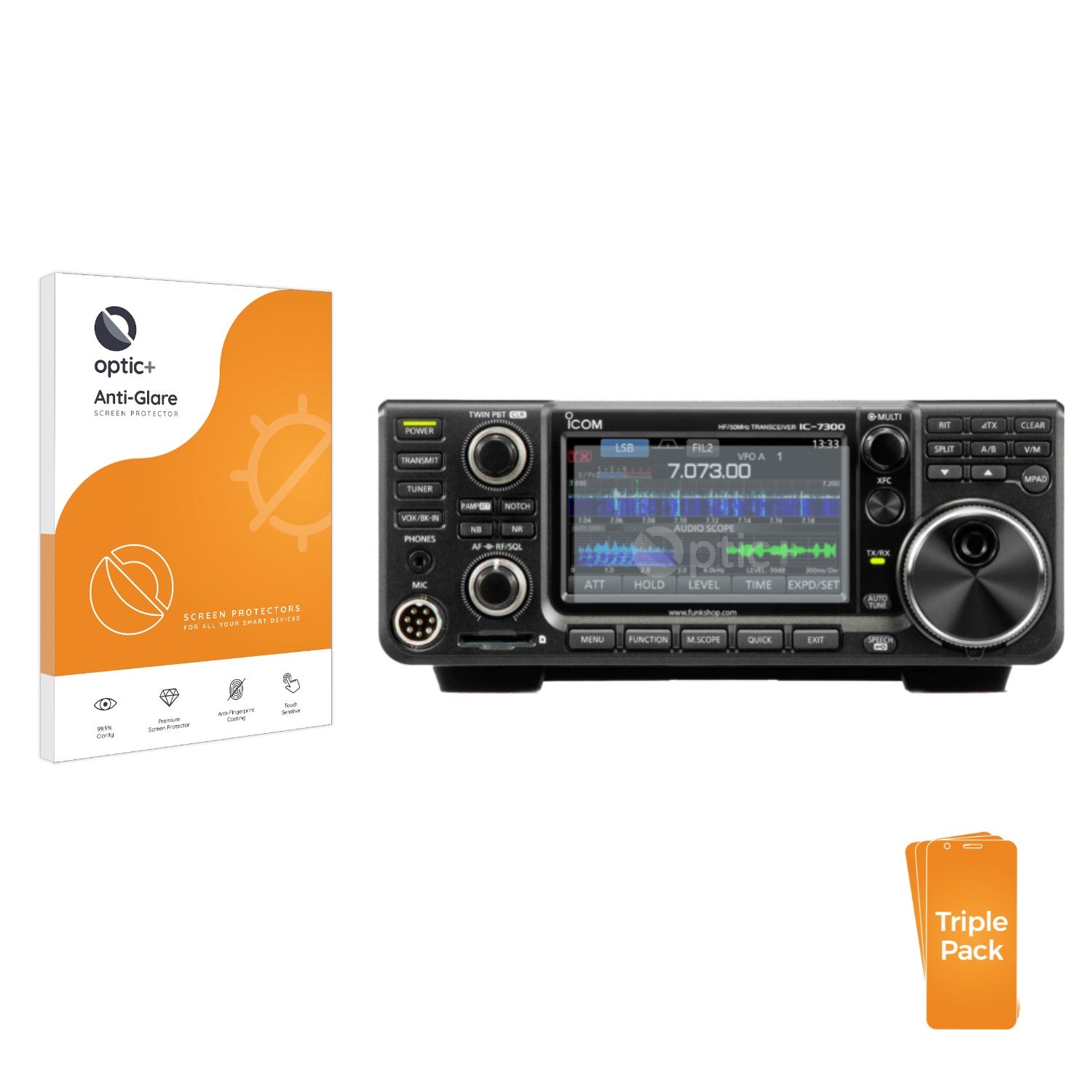 3pk Optic+ Anti-Glare Screen Protectors for Icom IC-7300 - ScreenShield