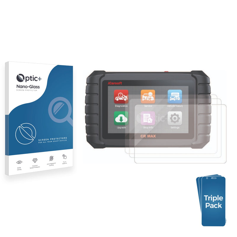 3-pack of Nano Glass screen protectors for iCarsoft CR Max Professional OBD Scan Tool