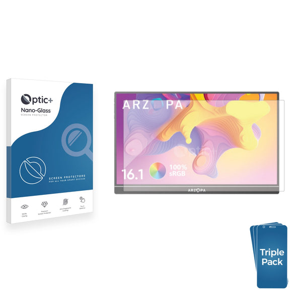 3pk Optic+ Nano Glass Screen Protectors for ARZOPA 16.1" Portable Monitor