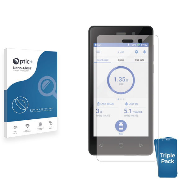 3pk Optic+ Nano Glass Screen Protectors for Omnipod 5