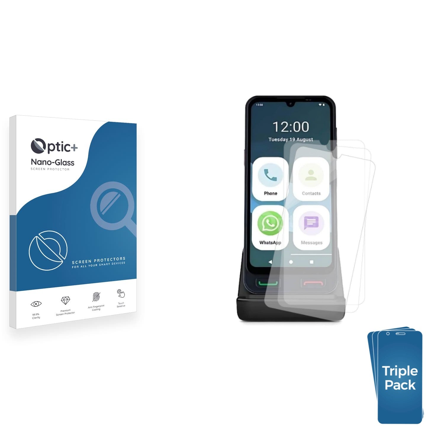 3pk Optic+ Nano Glass Screen Protectors for SPC Zeus 2 Pro - ScreenShield