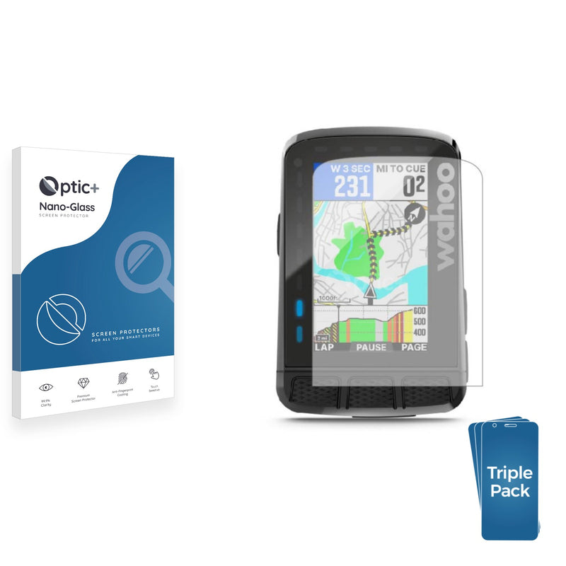 3pk Optic+ Nano Glass Screen Protectors for Wahoo Elemnt Roam