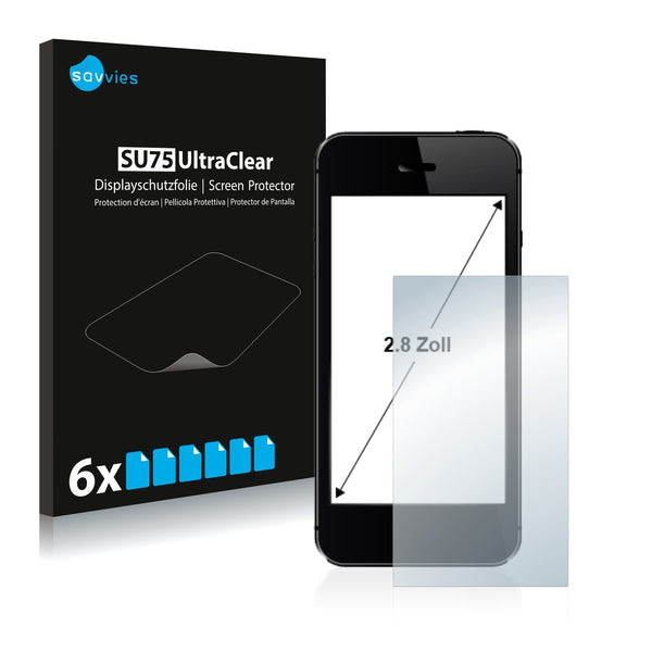 6x Savvies SU75 Screen Protector for Smartphones and Mobile Phones with 2.8 inch Displays [44 mm x 58.2 mm, 4:3]