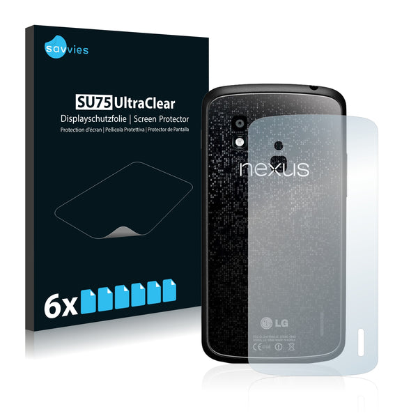 6x Savvies SU75 Screen Protector for LG Electronics Google Nexus 4 (Back)