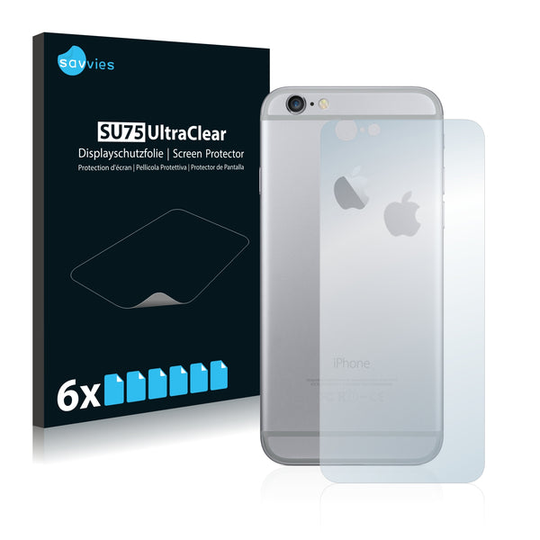 6x Savvies SU75 Screen Protector for Apple iPhone 6 Back side (full surface + LogoCut)