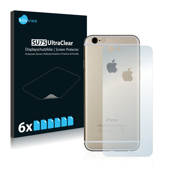 6x Savvies SU75 Screen Protector for Apple iPhone 6S Back side (full surface + LogoCut)