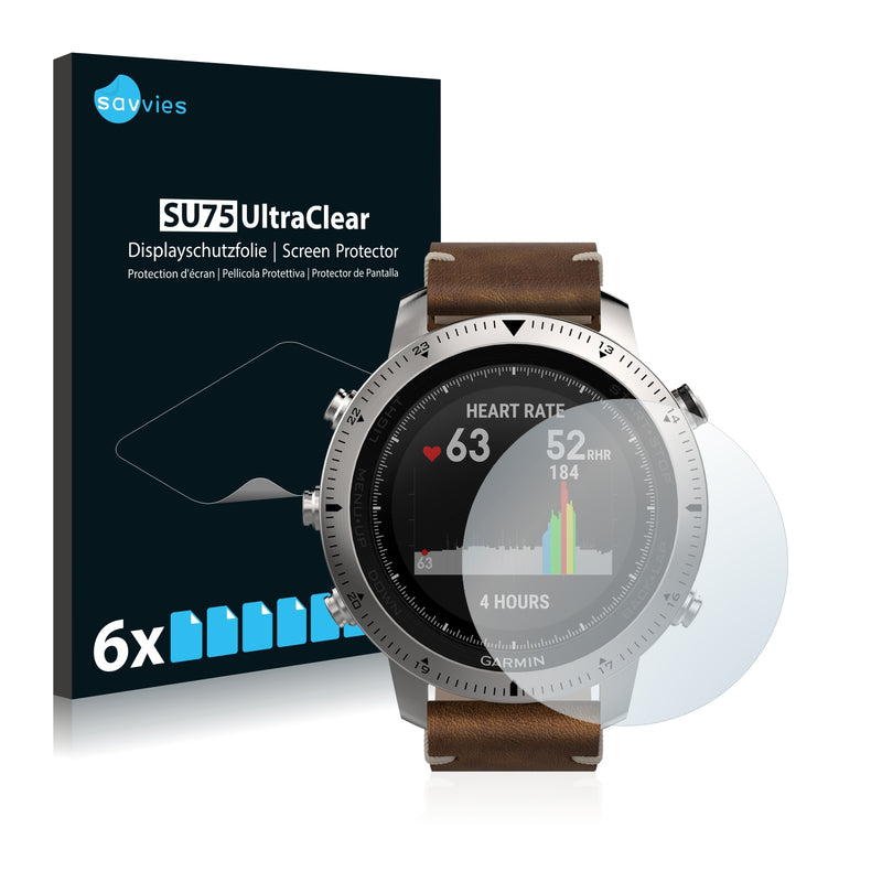 6x Savvies SU75 Screen Protector for Garmin fenix Chronos