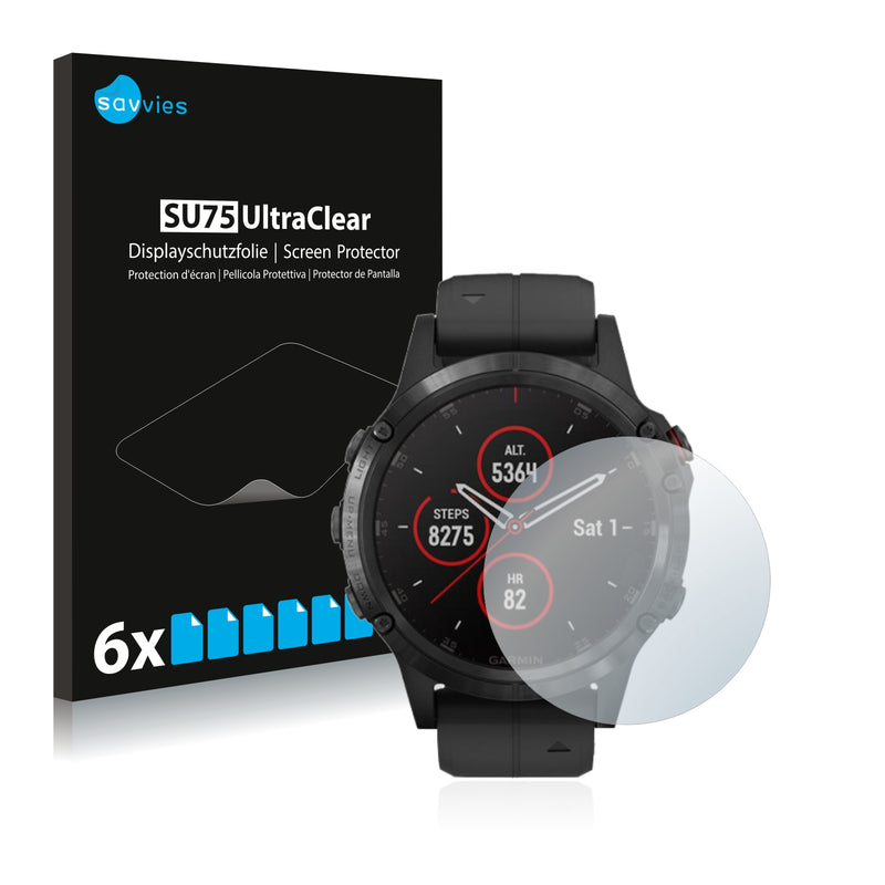 6x Savvies SU75 Screen Protector for Garmin fenix 5 Plus (47 mm)