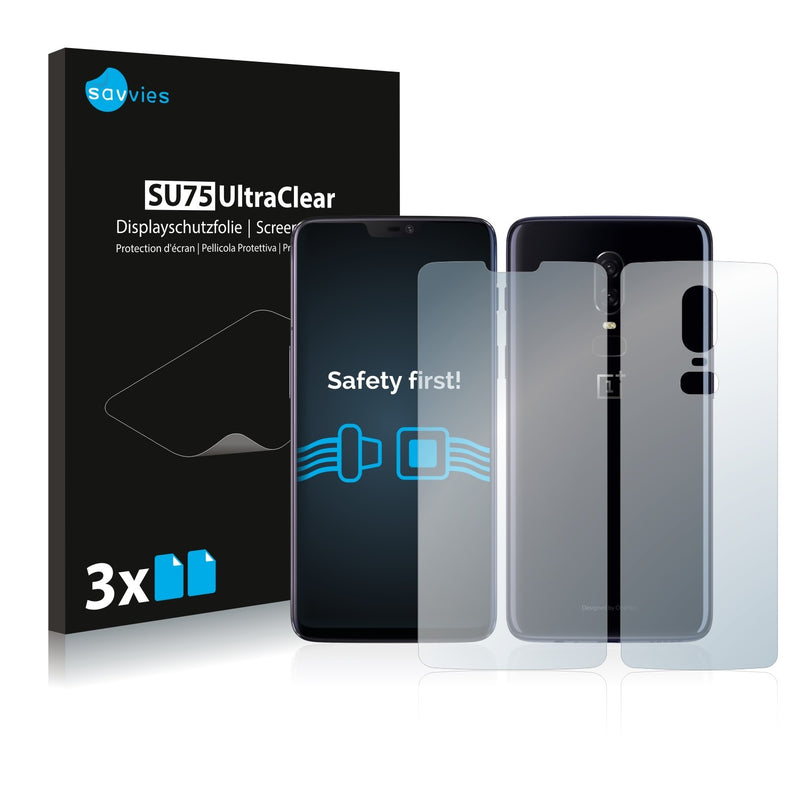 6x Savvies SU75 Screen Protector for OnePlus 6 (Front + Back)