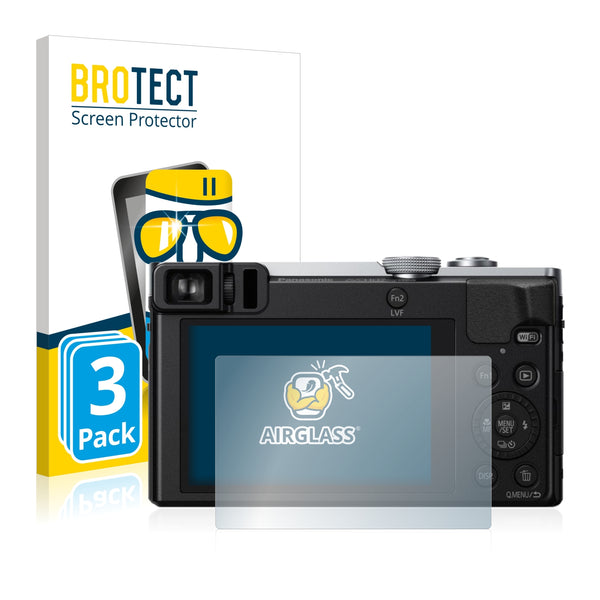 3x BROTECT AirGlass Glass Screen Protector for Panasonic Lumix DMC-TZ70