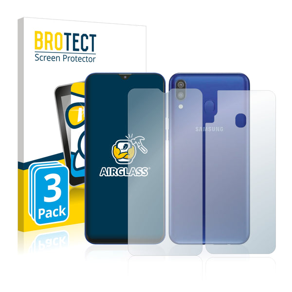 3x BROTECT AirGlass Glass Screen Protector for Samsung Galaxy M20 (Front + Back)