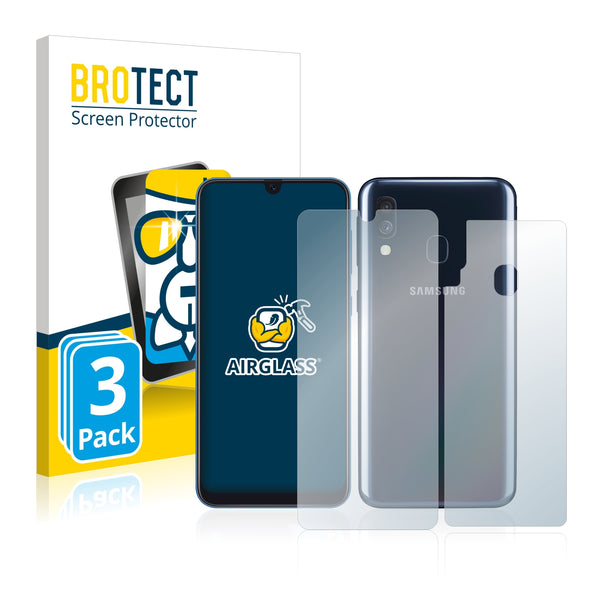 3x BROTECT AirGlass Glass Screen Protector for Samsung Galaxy A40 (Front + Back)