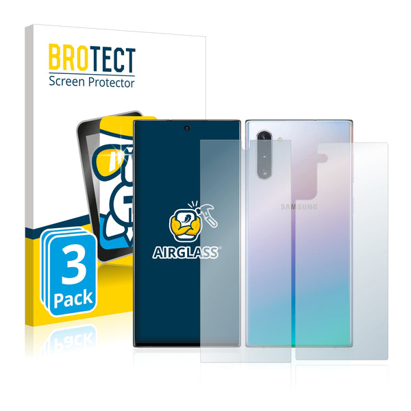3x BROTECT AirGlass Glass Screen Protector for Samsung Galaxy Note 10 (Front + Back)