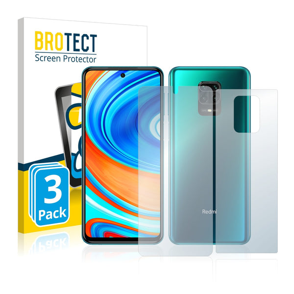 3x BROTECT AirGlass Glass Screen Protector for Xiaomi Redmi Note 9 Pro Max (Front + Back)