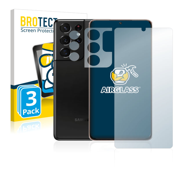 3x BROTECT AirGlass Glass Screen Protector for Samsung Galaxy S21 Ultra 5G (Front + cam)