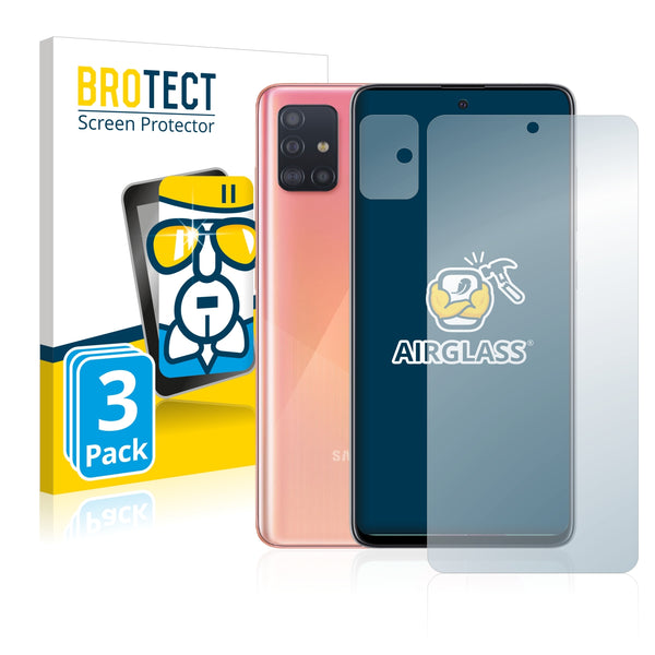 3x BROTECT AirGlass Glass Screen Protector for Samsung Galaxy A51 (Front + cam)