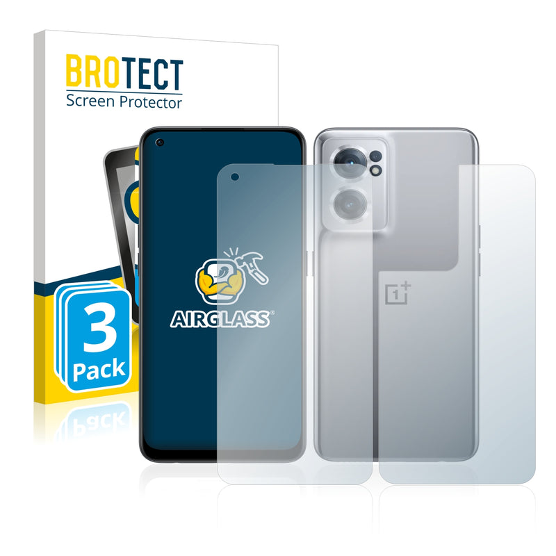 3x BROTECT AirGlass Glass Screen Protector for OnePlus Nord CE 2 5G (Front + Back)