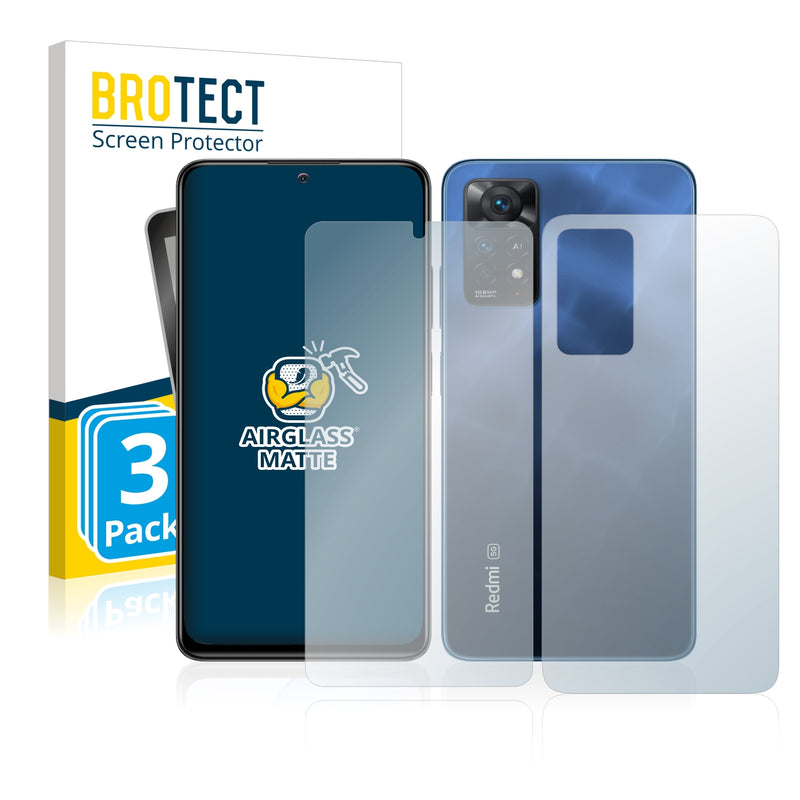 3x BROTECT AirGlass Matte Glass Screen Protector for Xiaomi Redmi Note 11 Pro 5G (Front + Back)